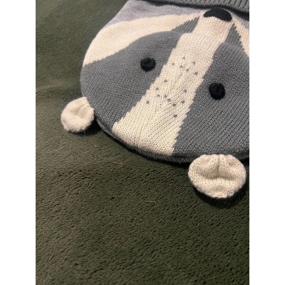 Woodland Badger Knit Beanie Hat Mini Boden Kids Small Gray Cream